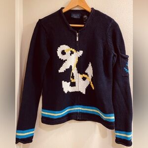 Crazy Horse Navy Blue Nautical Zip Cardigan Medium
